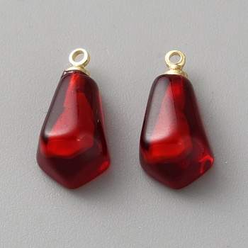 Transparent Resin Pendants, Pomegranate Seed Charm, with Golden Iron Loop, Dark Red, 16x8x6mm, Hole: 1.4mm