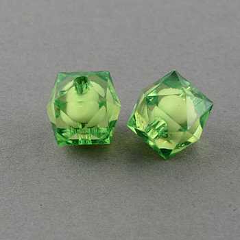 Transparent Acrylic Beads, Bead in Bead, Faceted Cube, Lime Green, 8x7x7mm, Hole: 2mm, about 2000pcs/500g