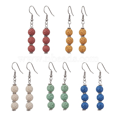 Mixed Color Round Lava Rock Earrings