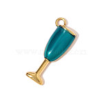 304 Stainless Steel Enamel Pendants, High-heeled Glasses Charm, Ion Plating(IP), Real 18K Gold Plated, Dark Turquoise, 19x7mm(STAS-OY008-17G)
