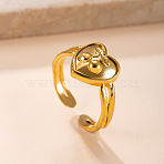 304 Stainless Steel Cuff Open Rings, Heart with Cherry, Golden, 15~20mm(WG5D67B-01)