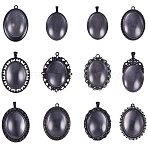 DIY Pendant Making, with Electroplate Alloy Big Pendant Cabochon Settings and Clear Glass Cabochons, Oval, Black, Pendant: Tray: 40x30mm, 50~61x32~47x2~3mm, Hole: 3~7mm, Cabochon: 40x30x8mm, 24pcs/set(DIY-PH0020-13)