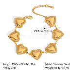 Stainless Steel Link Bracelets for Women, Real 18K Gold Plated, Heart, 7-1/2 inch(19cm)(RL7382-1)