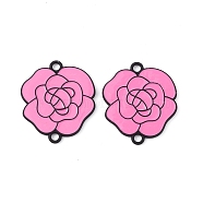 Spray Painted Alloy Connector Charms, Flower, Pink, 34x29.5x2mm, Hole: 3mm(PALLOY-K001-20B)
