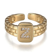 Brass Micro Pave Clear Cubic Zirconia Cuff Rings, Open Rings, Cadmium Free & Lead Free, Rectangle, Golden, Letter.Z, US Size 6 1/4, Inner Diameter: 16.8mm(RJEW-H538-02G-Z)