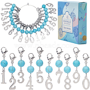 20Pcs 10 Style Synthetic Turquoise Pendant Locking Stitch Markers, 304 Stainless Steel Crochet Lobster Clasp Charms, Stainless Steel Color, 3.9cm, 20pcs/box(HJEW-SC00041)