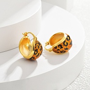 Leopard Print Brass Enamel Hoop Earrings for Women, Real 22K Gold Plated, 23.5x20mm(EJEW-U055-11A-G)