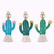 3Pcs Rainbow Keychain Boho Key Chains Women Weaving Cactus Tassel Keychain Personalized Keychain Holder for Wallet Pendant Decorations, Green, 15x7.7cm(JX258A)