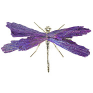 Electroplate Natural Tourmaline Insect Dragonfly Figurine, with Alloy Findings, for Desktop Ornament, Blue Violet, 110~140mm(PW23052281268)