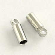 Brass Cord Ends, End Caps, Cadmium Free & Lead Free, Column, Platinum, 9x5mm, Hole: 2mm, 4.5mm inner diameter(KK-R011-05-P)