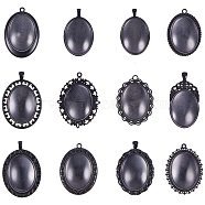DIY Pendant Making, with Electroplate Alloy Big Pendant Cabochon Settings and Clear Glass Cabochons, Oval, Black, Pendant: Tray: 40x30mm, 50~61x32~47x2~3mm, Hole: 3~7mm, Cabochon: 40x30x8mm, 24pcs/set(DIY-PH0020-13)