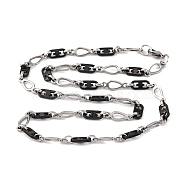 201 Stainless Steel Oval Links Chain Necklace, with 304 Stainless Steel Clasps, Stainless Steel Color, Black, 23.50 inch(59.7cm), Link: 12.5x6x1.5mm and 17.5x6.5x1.5mm(NJEW-F222-38EBP-03)