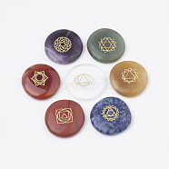 Natural & Synthetic Mixed Stone Cabochons, Flat Round with Yoga Chakra Pattern, 28~32x6~7mm, 7pcs/set(G-T097-03)