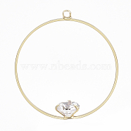 Brass Pendants, Real 18K Gold Plated, with Cubic Zirconia, Ring, Clear, 32.5x30x7.5mm, Hole: 1.4mm(KK-S348-061A)