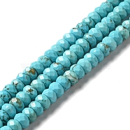 Natural Howlite Beads Strands, Dyed, Faceted, Disc, Turquoise, 6x3.5mm, Hole: 1mm, about 110pcs/strand, 15.20 inch(38.6cm)(G-C025-10A)