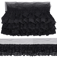 Pleated Chiffon Lace Trim, Polyester Lace Ribbon For Sewing Decoration, Black, 4-3/4~5-1/8 inch(120~130mm), 2 yards/set(SRIB-NB0001-10C)