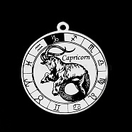 201 Stainless Steel Pendants, Laser Engraved Pattern, Flat Round with Constellation, Capricorn, 33x30x1mm, Hole: 2mm(STAS-T056-LA720-10)