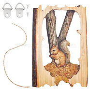 Wood Animal Hanging Ornaments, with Jute Twine and Iron Hook Hangers & Screws, for Rustic Home Decoration, Squirrel Pattern, 193x128x8mm(HJEW-WH0053-08A)