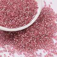 Cylinder Seed Beads, Silver Lined, Round Hole, Uniform Size, Flamingo, 2x1.5mm, Hole: 0.8mm, about 40000pcs/bag, about 450g/bag(SEED-H001-G02)