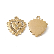 Vacuum Plating 201 Stainless Steel Pendants, Crystal Rhinestone Heart Charms, Real 18K Gold Plated, 19.5x18x3mm, Hole: 1.6mm(STAS-J401-VC567)