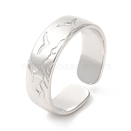 201 Stainless Steel Open Cuff Ring, Seagull Wave Finger Ring for Women, Carved Bird Ring, Stainless Steel Color, US Size 7(17.4mm), 6mm(RJEW-E063-46P)