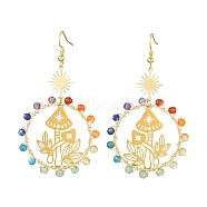 Chakra Theme Natural Mixed Gemstone Beaded Dangle Earrings, Sun & Mushroom Alloy Long Drop Earrings, 76.5x42mm(EJEW-TA00385)