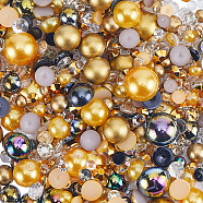 Resin Cabochons, Imitation Shell & Pearl, Half Round and Diamond, Gold, Half Round: 4~9.5x2~4mm, Diamond: 3~4.5x1~2.5mm.(RESI-WH0029-14G)