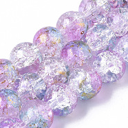 Transparent Spray Painted Crackle Glass Bead Strands, with Golden Foil, Round, Plum, 10~11mm, Hole: 1.4~1.6mm, about 39~42pcs/Strand, 14.84 inch~15.27 inch(37.7~38.8cm)(GLAA-N035-03D-A05)