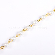 Handmade Round Glass Pearl Beads Chains for Necklaces Bracelets Making, with Golden Iron Eye Pin, Unwelded, White, 39.3 inch, Bead: 6mm(X-AJEW-JB00036-01)