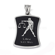 304 Stainless Steel Pendants, with Enamel, Stainless Steel Color, Rectangle with Constellation, Libra, 39x26x3mm, Hole: 7x3mm(STAS-O008-01I)