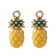 2Pcs Brass Enamel Charms, Imitation Fruit, Light Gold, Pineapple Charm, Yellow, 14x6mm, Hole: 1.2mm(KK-YW0001-82)