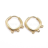 Brass Huggie Hoop Earring Findings,  with Horizontal Loop, Long-Lasting Plated, Real 18K Gold Plated, 15x15x2.5mm, Hole: 0.9mm, Pin: 0.8mm(KK-H741-04G)