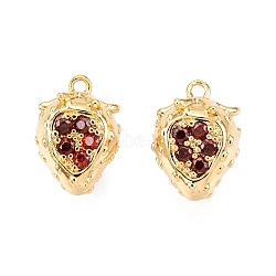 Brass Micro Pave Clear Cubic Zirconia Charms, Strawberry, Real 18K Gold Plated, 11.5x8.5x7.5mm, Hole: 0.5mm(KK-T073-28G)