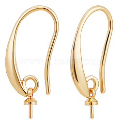 20Pcs Brass Earring Hooks, for Half Drilled Beads, Cadmium Free & Nickel Free & Lead Free, Real 18K Gold Plated, 23.5~25x11~12mm, 19 Gauge, Pin: 0.9mm(KK-BBC0004-32)