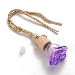 Car Hanging Air Freshener Flower Shape Glass Bottles, with Plastic Stopper, Refillable Empty Perfume Bottles, Dark Violet, 24.7cm(HJEW-WH0006-19E)