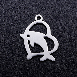 Non-Tarnish 201 Stainless Steel Hollow Pendants, Heart with Dolphin, Stainless Steel Color, 18x14x1mm, Hole: 1.5mm(STAS-Q201-JN283-1)