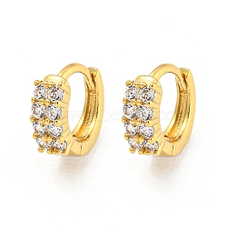 Rack Plating Brass Micro Pave Clear Cubic Zirconia Hoop Earring, Cadmium Free & Lead Free, Long-Lasting Plated, Rectangle, Real 18K Gold Plated, 9x3mm(EJEW-C102-16G)