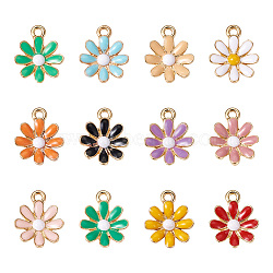 48Pcs 12 Colors Light Gold Plated Alloy Pendants, with Enamel, Flower, Mixed Color, 17.5x14.5x3mm, Hole: 2mm, 4pcs/color(ENAM-CD0001-17)