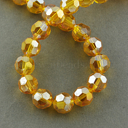 Electroplate Glass Beads Strands, AB Color Plated, Faceted(32 Facets), Round, Dark Goldenrod, 4mm, Hole: 0.5mm, about 100pcs/strand, 14.2 inch(X-EGLA-R016-4m-16)