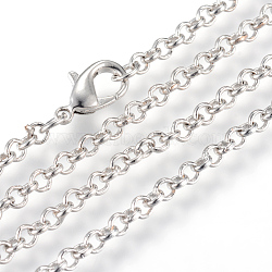 Iron Rolo Chains Necklace Making, with Lobster Clasps, Soldered, Platinum, 17.7 inch(45cm)(X-MAK-R015-45cm-P)