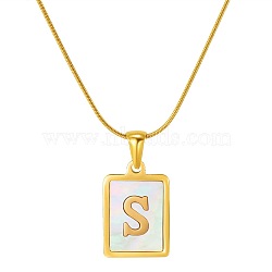 Stainless Steel Snake Bone Chain Alphabet Necklace with Shell Pendant, Letter S, Golden(WD3660-19)