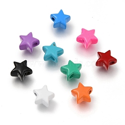 Spray Painted Brass Beads, Star, Mixed Color, 9.5x10x5.5mm, Hole: 2.3mm(KK-I683-22)