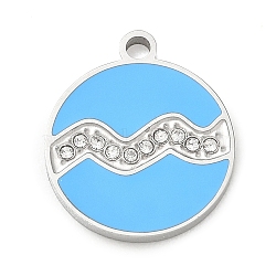 Twelve Constellations 304 Stainless Steel Enamel Pendants, with Rhinestone, Stainless Steel Color, Aquarius Charms, 17x15x1.8mm, Hole: 1.8mm(SA-CBAAE04-01P-01)