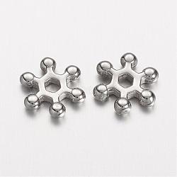 304 Stainless Steel Spacer Beads, Snowflake, Stainless Steel Color, 9x2mm, Hole: 2mm(STAS-D166-52P)