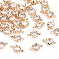 Flower Brass Micro Pave Cubic Zirconia Links, Cadmium Free & Nickel Free & Lead Free, Light Gold, 11.5x6x4mm, Hole: 1mm(ZIRC-L054-09KCG-NR)