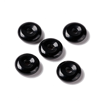 Natural Obsidian Pendants, Donut/Pi Disc Charm Charm, 20x5~7mm, Hole: 6mm
