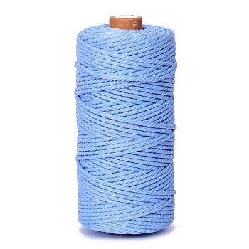 100M Round Cotton Braided Cord, for DIY Handmade Tassel Embroidery Craft, Cornflower Blue, 3mm, about 109.36 Yards(100m)/Roll