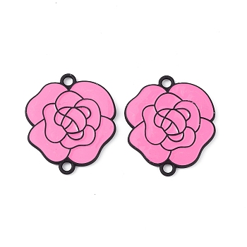 Spray Painted Alloy Connector Charms, Flower, Pink, 34x29.5x2mm, Hole: 3mm