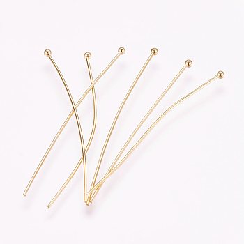 304 Stainless Steel Ball Head Pins, Real 18K Gold Plated, 50x0.7mm