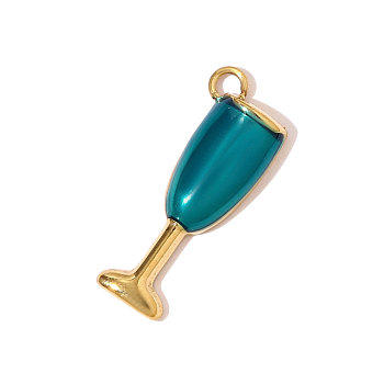 304 Stainless Steel Enamel Pendants, High-heeled Glasses Charm, Ion Plating(IP), Real 18K Gold Plated, Dark Turquoise, 19x7mm